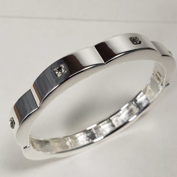 Sparkling Crystal Chunky Bangle Bracelet in Polished Silver Tone for Women - Picture 1 of 5